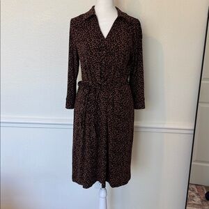 Cheetah Animal Print Collared Belt Dress Brown & Black